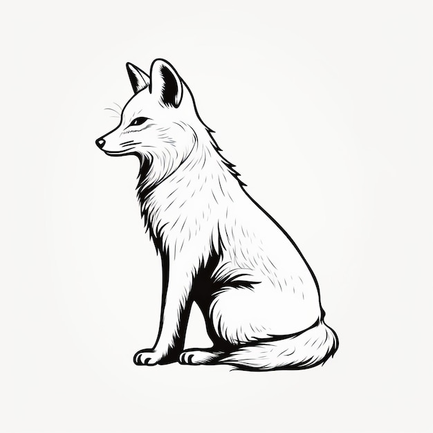 Photo meticulously detailed black and white fox drawing in simplistic vector art style