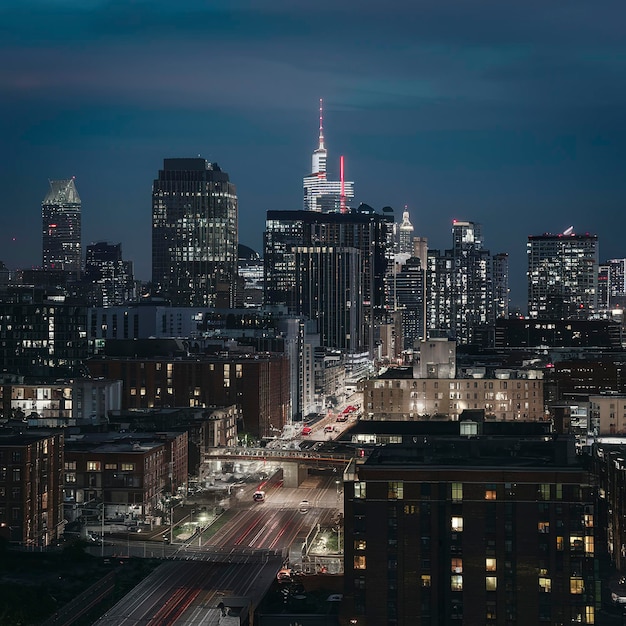 Metro cityscape view at night time