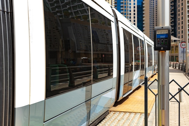 Metro railway train in dubai city in uae