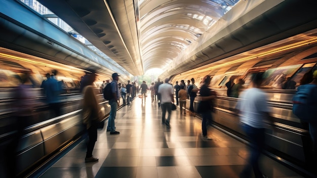 metro station tijdens het spitsuur met stromen van pendelaars navigeren platforms en roltrappen de lucht gevuld met een gevoel van urgentie en beweging