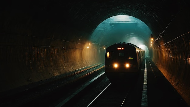 Metro-trein in een tunnel openbaar vervoersconcept