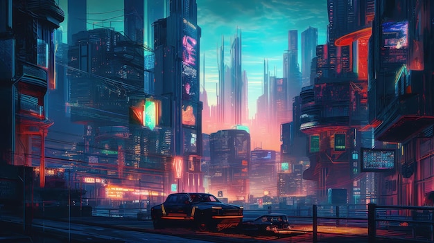 A metropolis cityscape filled with neon lights AI generated