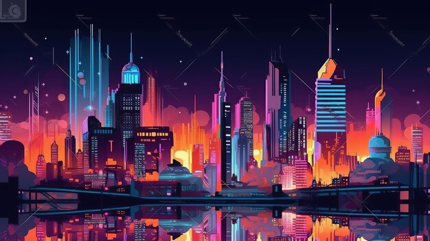 Metropolis nachtlandschap neon cartoon vector Een professionele fotografie moet een hoogwaardige generatieve AI gebruiken