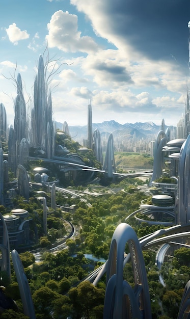 A metropolis with innovative urban planning integrating nature with technology