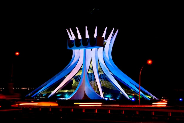 The metropolitan cathedral of brasilia at night blue november