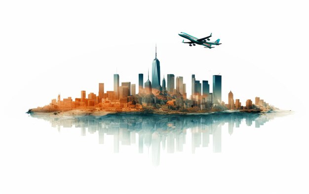 Foto skyline metropolitana con aereo su sfondo bianco