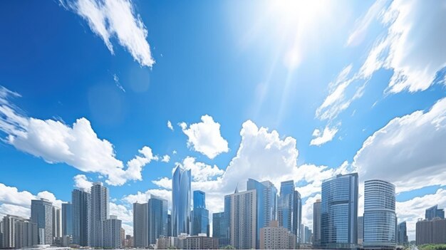 Metropolitan skyline with blue sky and clouds