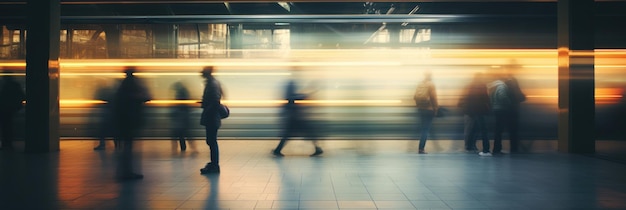 Metrostation met wazig verkeer en menigte Generatieve AI