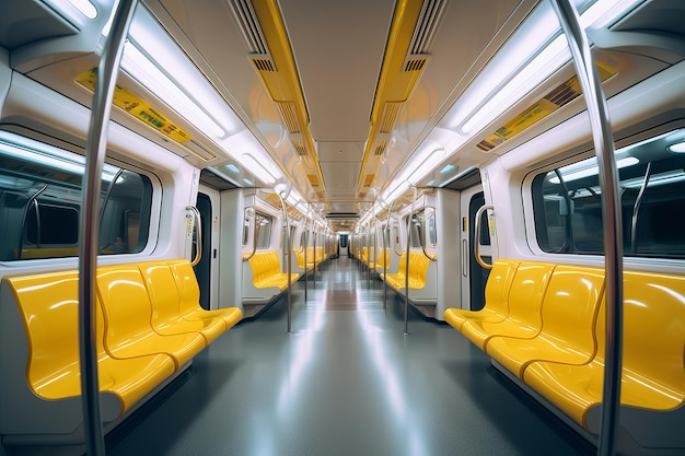 Metrowagen met gele stoelen in de metro