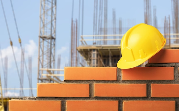 Metselaar industriële arbeider die baksteenmetselwerk installeert