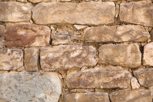 Metselwerkmuren van natuurlijke zandkleur steentextuur close-up bouw en mijnbouwachtergrond