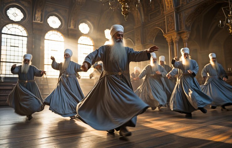 Photo mevlana dances in the museum with dervishes
