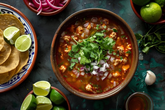 Mexicaans eten pozole uitzicht van boven