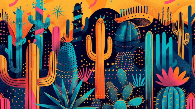Mexicaanse abstracte banner met van cactus agave en sombrero Maya of Aztec patronen AI gegenereerd