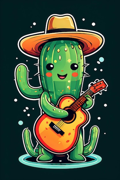 Mexicaanse cactus in sombreros met gitaar Mexicaans volksfestival Cinco de Mayo ai gegenereerd