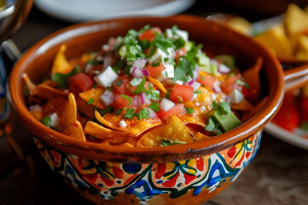 Mexicaanse culinaire kunst handgemaakte keramiek die de magie van Chilaquiles toont