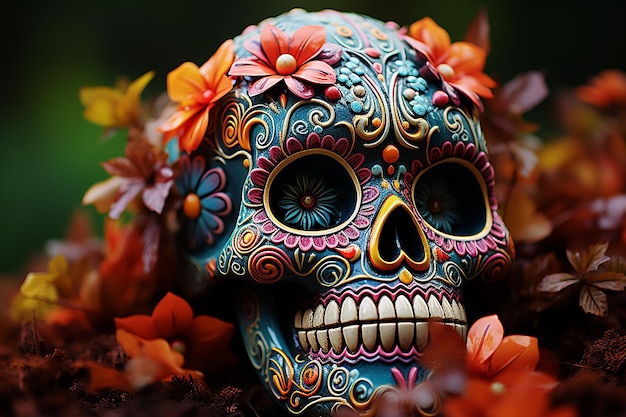 Foto mexicaanse dag van de dode dia de los muertos kleurrijke schedel