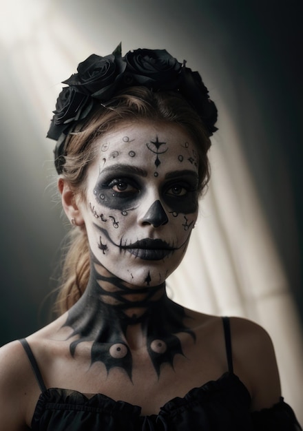 Mexicaanse dag van de dode make-upfoto typisch voor de dia de los muertos Mexicaanse religieuze voorraad