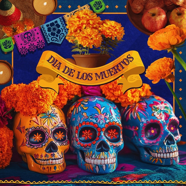 Mexicaanse dag van de doden collage ontwerp