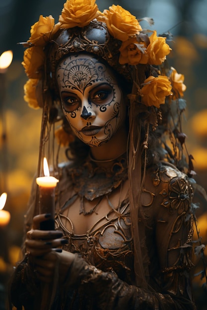 Mexicaanse Dag van de Doden suiker schedel catrina mooi meisje met delicate make-up