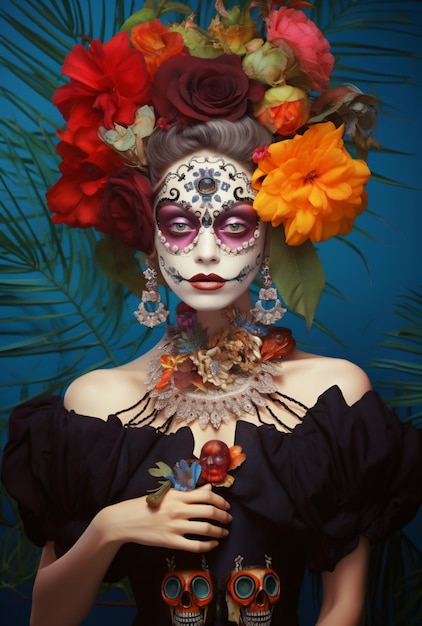 Mexicaanse Dag van de Doden suiker schedel catrina mooi meisje met delicate make-up