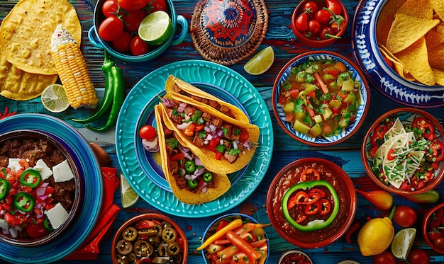 Mexicaanse eten mix kleurrijke achtergrond