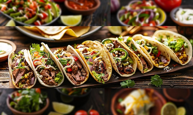 Mexicaanse food collage met tacos fajitas en burritos