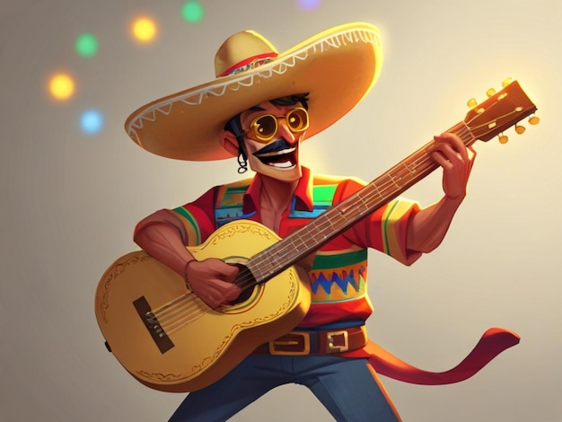 Mexicaanse karakter mariachi muziekband met sombrero die Mexicaanse muziek speelt ai gegenereerd
