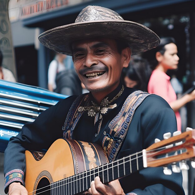 Foto mexicaanse man die gitaar speelt in mexico city