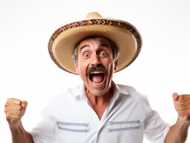 Mexicaanse man in emotionele pose op witte achtergrond