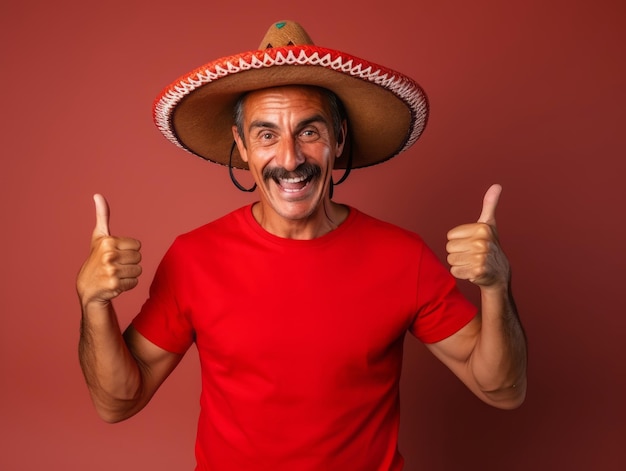 Foto mexicaanse man in speelse pose op effen achtergrond