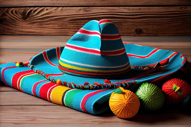 Mexicaanse poncho maracas cinco de mayo sombrero maracas Generative Ai