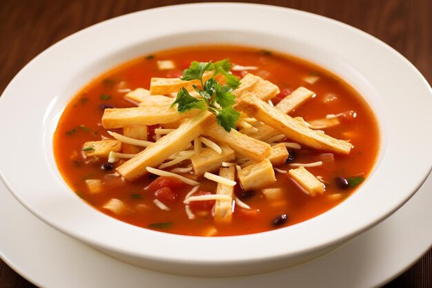 Mexicaanse rijst- en bonensoep met tortilla-strips