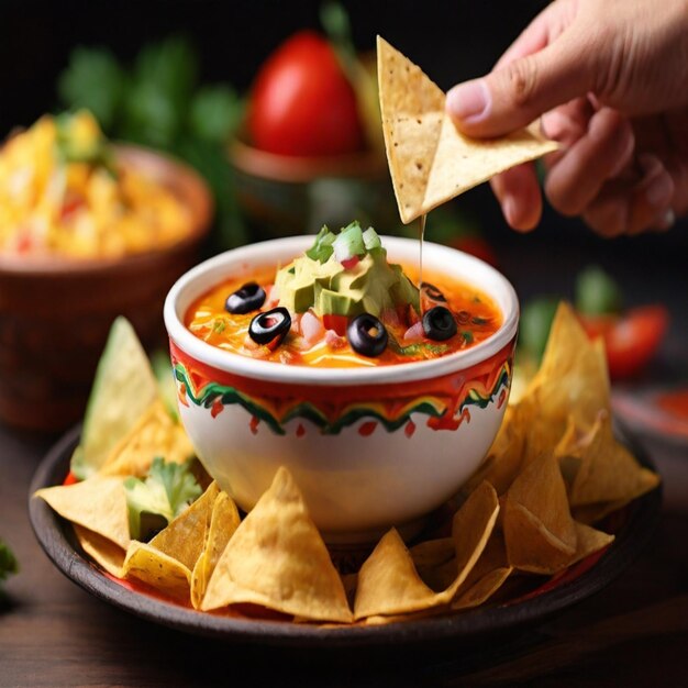 Foto mexicaanse smaak in elke dip pak een nacho topping cup