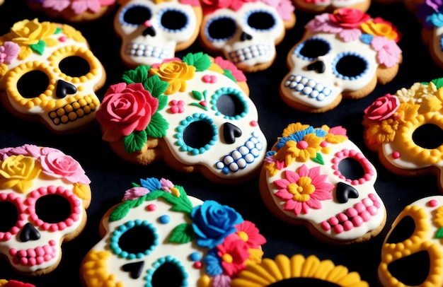 Mexicaanse snoep in de vorm van een skelet hoofd met bloemen Calavera suiker schedels voor de Dag der Doden