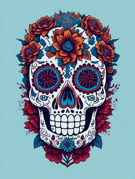 Mexicaanse suikerschedel vector illustratie dag van de dode tshirt ai generatief