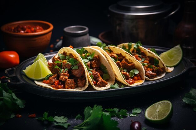 Mexicaanse taco's met rundvlees in tomatensaus en salsa