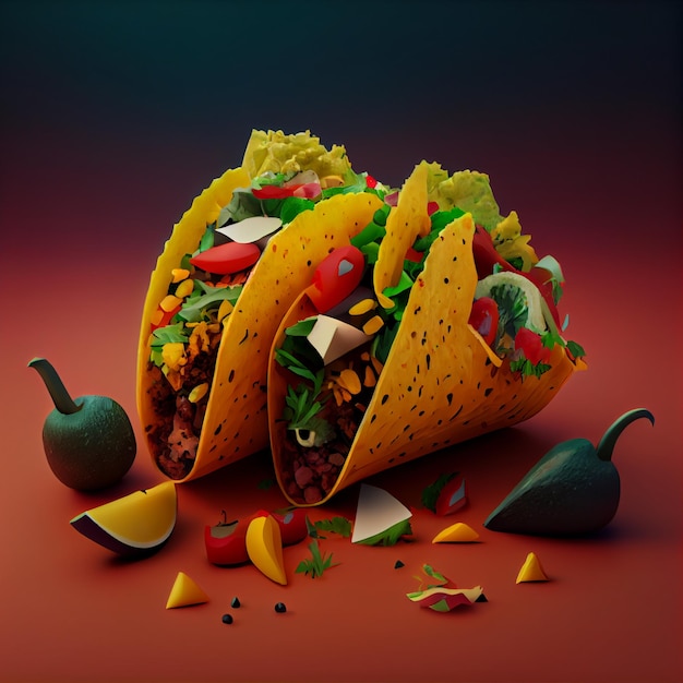 Foto mexicaanse taco's texmex voedsel 3d render illustratie