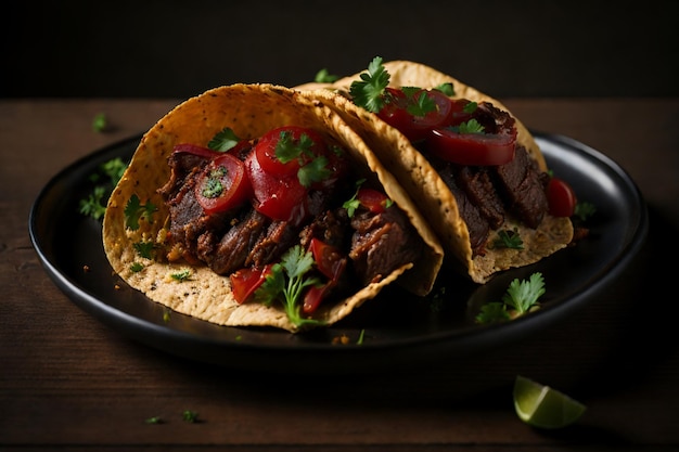 Mexicaanse tacos met rundvlees in tomatensaus en salsa