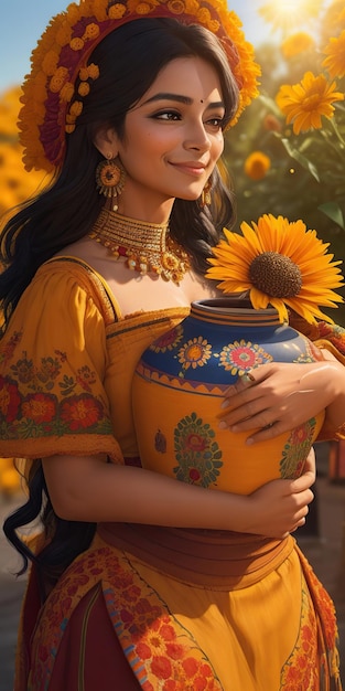 Mexicaanse vrouw die typische Mexicaanse kleding draagt
