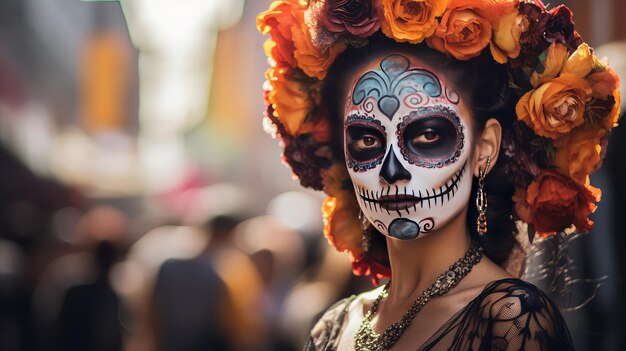 Mexicaanse vrouw gekleed voor de viering van de Dag van de Doden