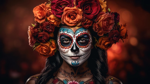 Mexicaanse vrouw gekleed voor de viering van de Dag van de Dodenx9