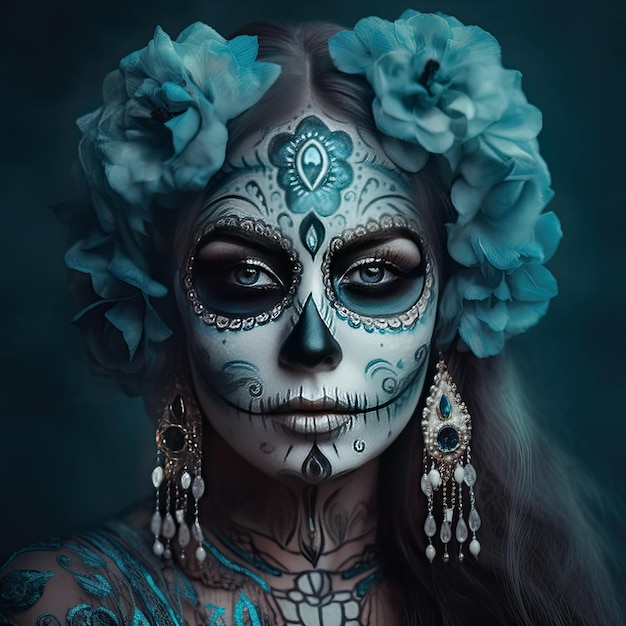 Mexicaanse vrouw versierd voor Day of the Dead Generative AI