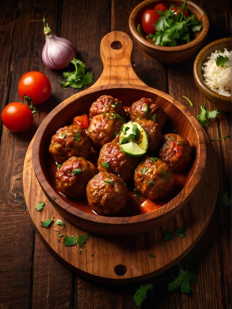 Mexican Albondigas a la Parrilla on a wooden board