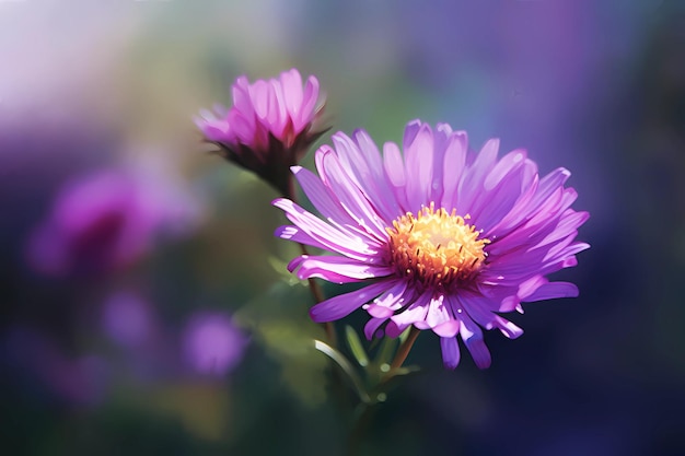 Mexican aster purple flower blurry background ai generated