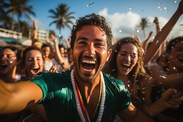 勝利を祝うメキシコのビーチサッカーファン