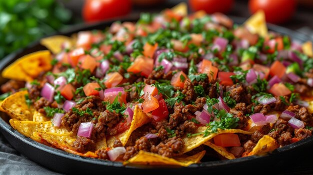 Mexican beef nachos closeup generative ai