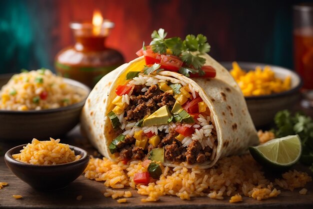 Mexican burrito with rice