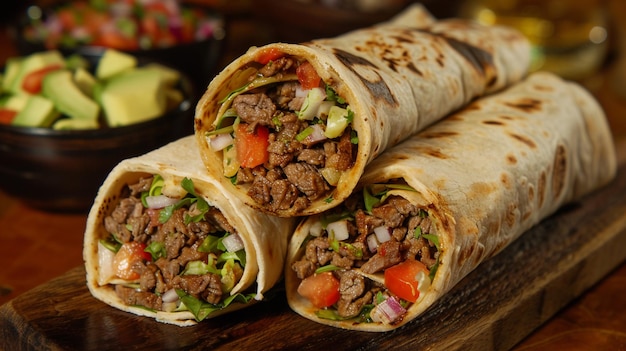 mexican burritos stuffed with beef and salad