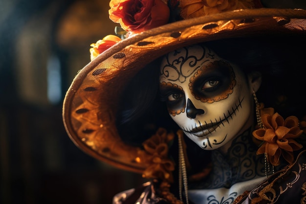 Mexican Catrina traditional skeleton for Day of the Dead or Halloween in Mexico